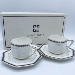 Givenchy Porcelain Octagonal Cup & Saucer in Blue & Gold Chain Motif